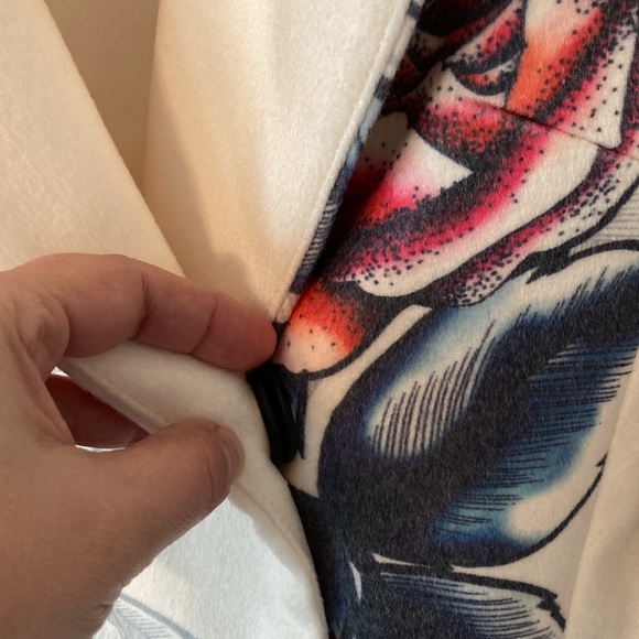 French Connection White Floral Rose Print Oversized Coat Size 4 - Picture 7 of 13